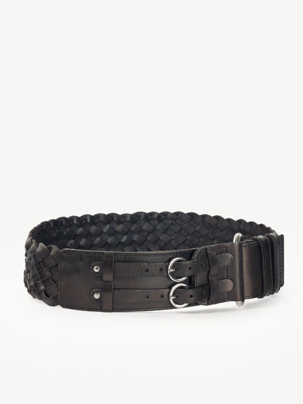Weekend Max Mara Black Braided Leather Wide Double-Prong Belt
